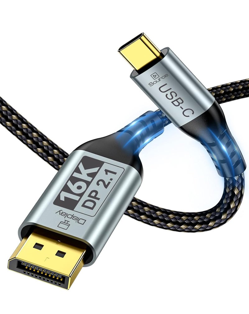 Zelcaum USB C to DisplayPort 2.1 Cable [16K@30Hz, 8K@120Hz, 2K/4K@240Hz], 80Gbps Thunderbolt 5/4/3 to Display Port 2.1 Cord, USBC to DP for MacBook, Odyssey G8/G9, XPS, iPhone 16/15 Pro Max etc, 6FT - Image 1